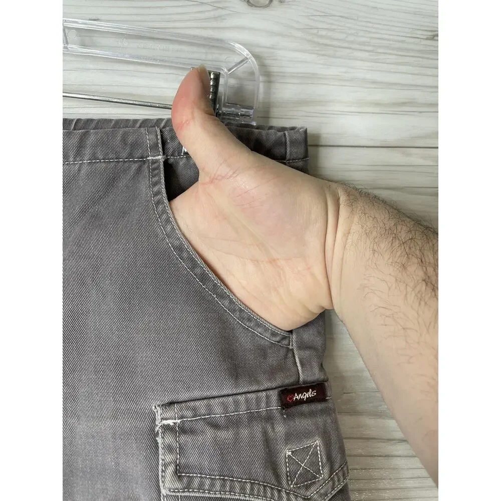 Angels Cargo Shorts Womens Size 7 Gray Cotton Utility Drawstring Zip Fly Pockets